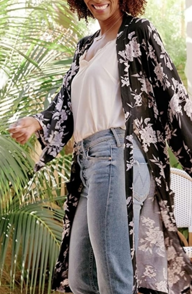 Spiritual Gangster Black and White Floral Kimono One Size Fits All